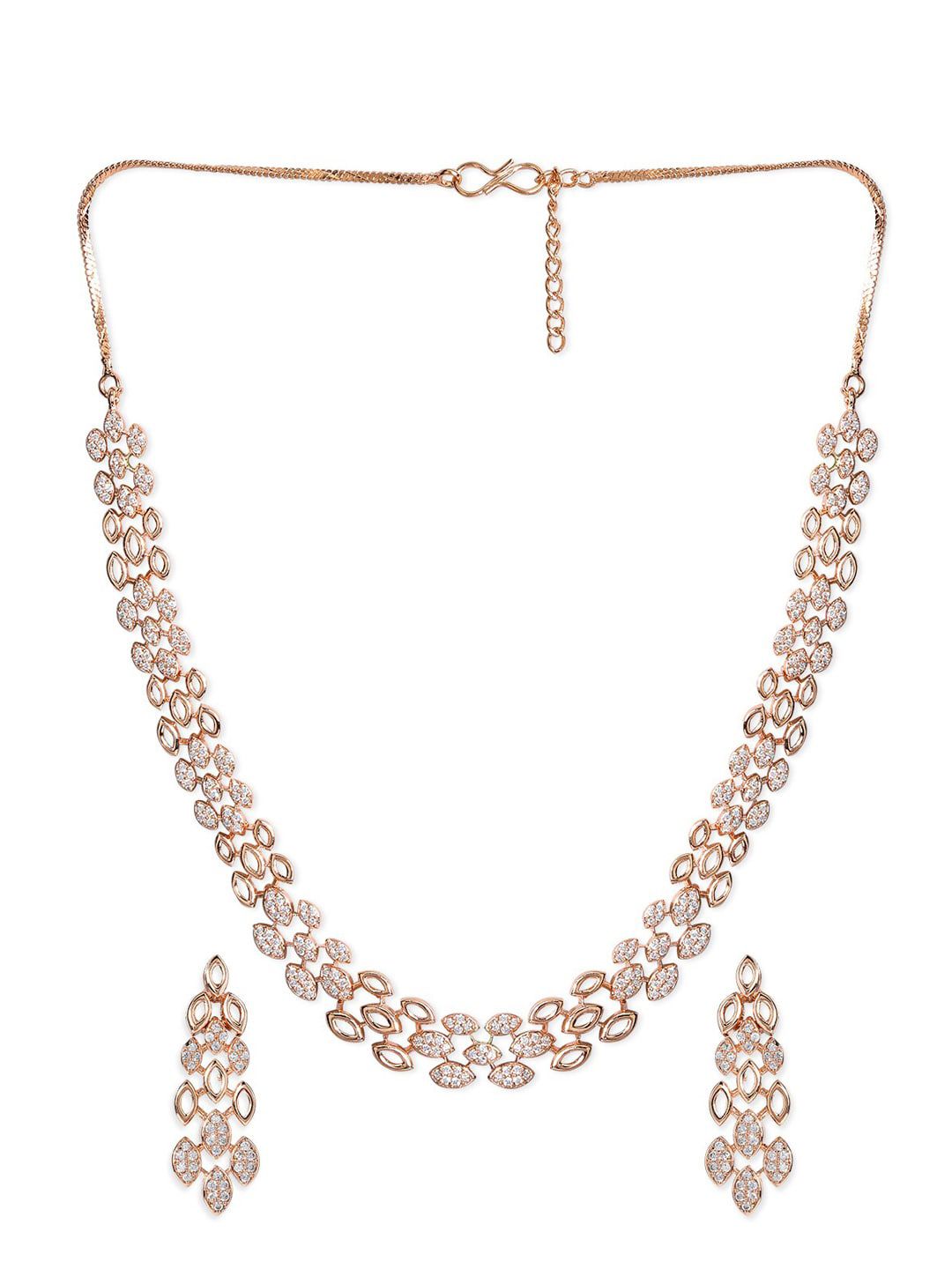 Dhiyona RJ Women's Rose Gold-Plated White CZ-Studded Jewellery Set