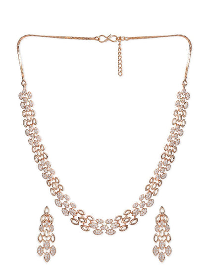 Dhiyona RJ Women's Rose Gold-Plated White CZ-Studded Jewellery Set
