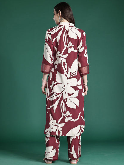 Women Floral Printed Sequinned Kurta with Trousers