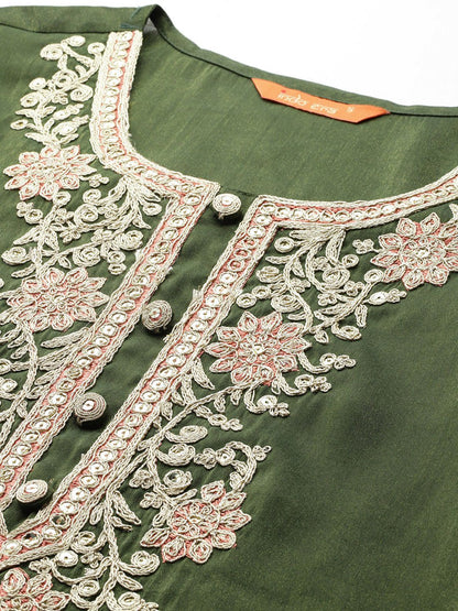 Ethnic Motifs Embroidered Kurta with Trousers & With Dupatta