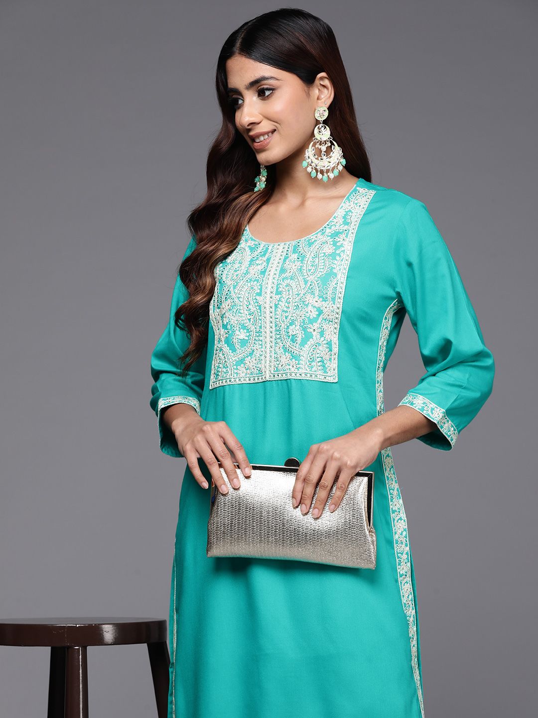 Dhiyona IE Women Ethnic Motifs Yoke Design Thread Work Kurta