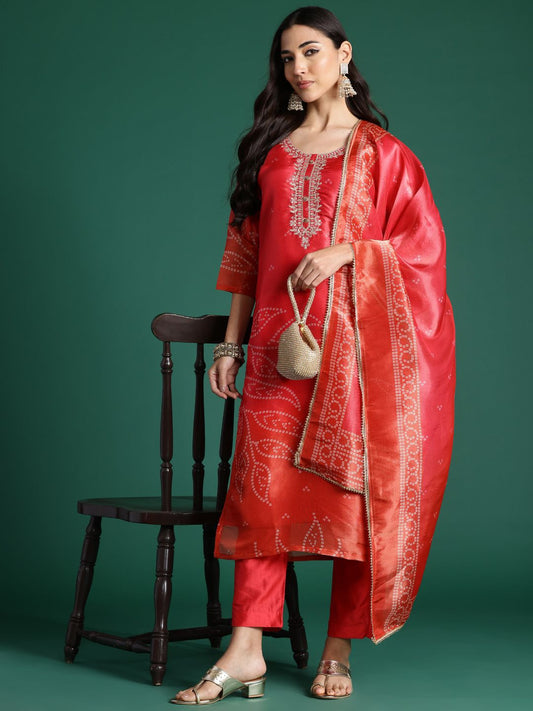 Dhiyona IE Ethnic Motifs Printed Zari Kurta with Trousers & With Dupatta