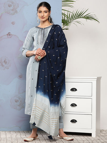 Dhiyona VA Women'sFloral Embroidered Button Detail Kurta with Trousers & Dupatta