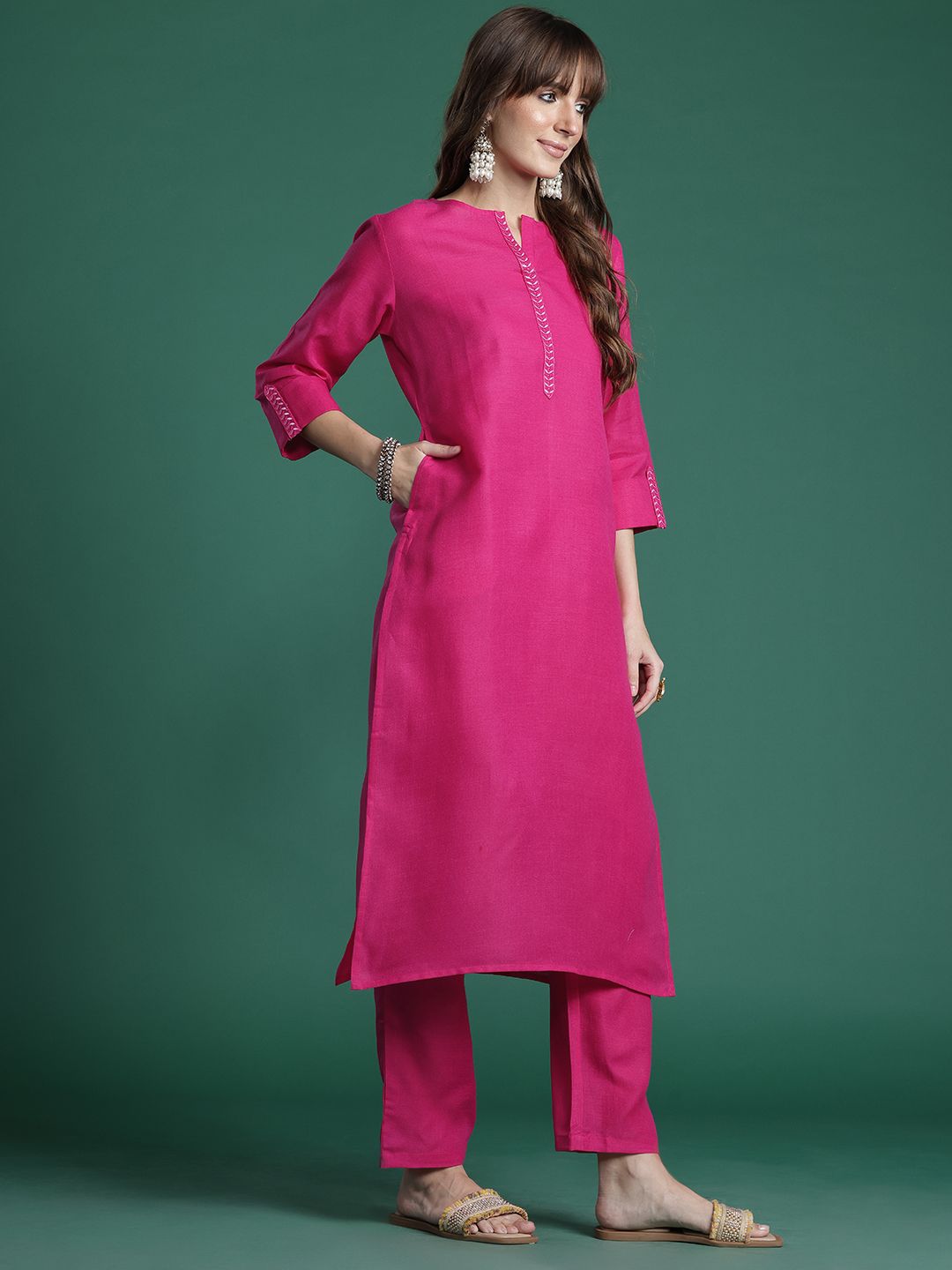 Dhiyona IE Embroidered Pure Cotton Kurta with Trousers & Dupatta