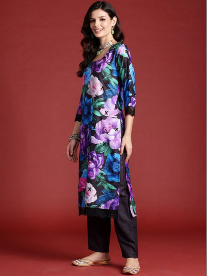 Women Floral Printed Regular Kurta with Trousers & With Dupatta