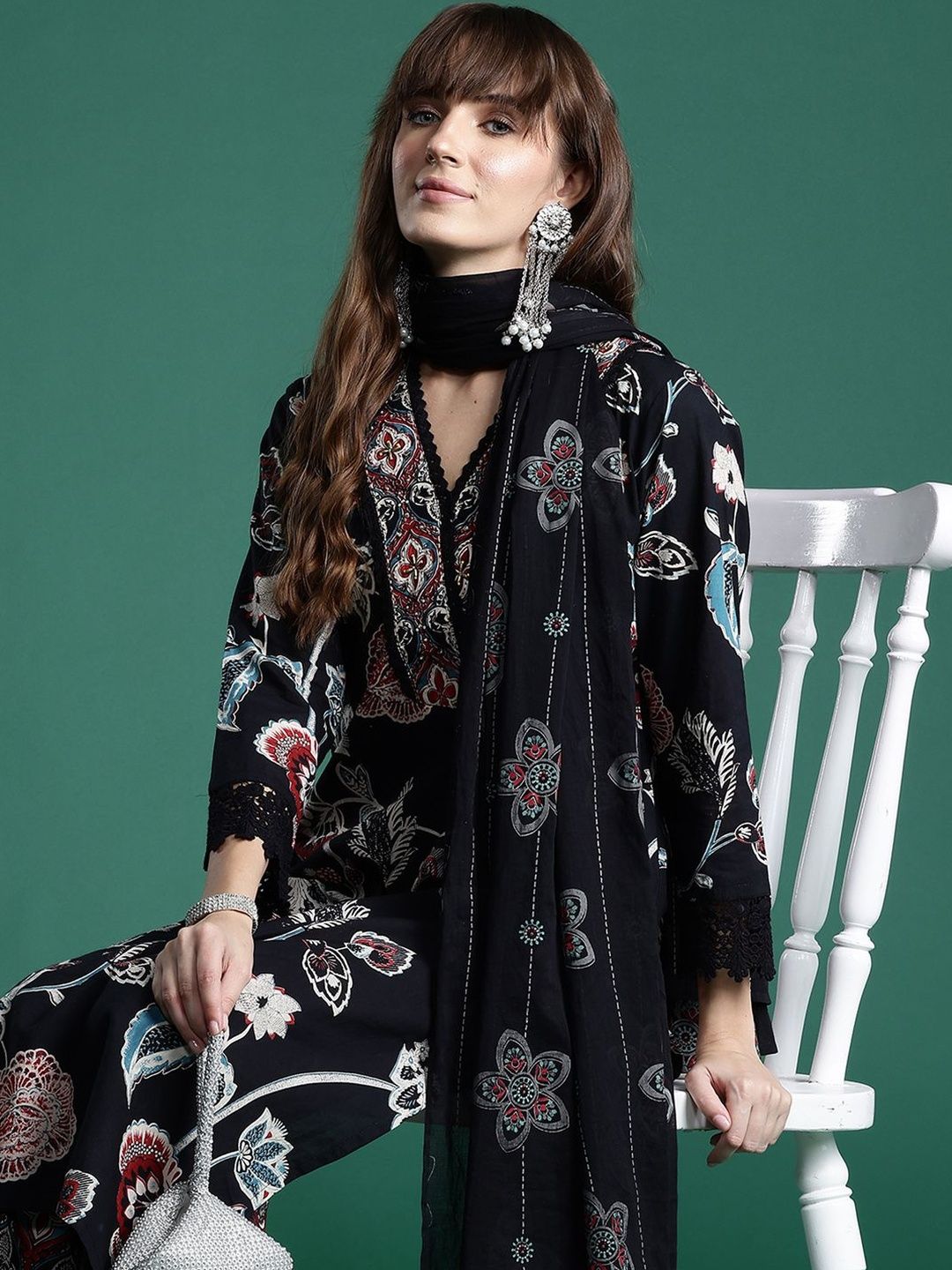 Women Floral Printed Regular Pure Cotton Kurta with Trousers & With Dupatta