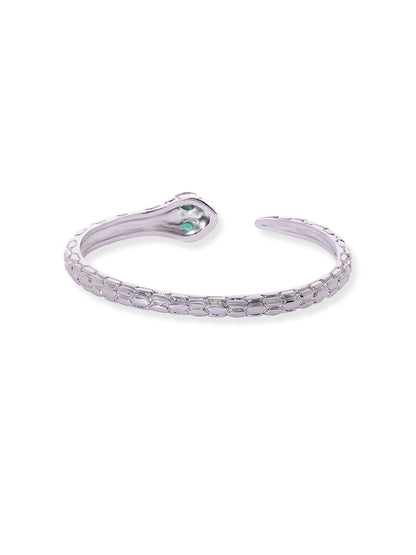Dhiyona RJ Women's Rhodium Plated Tarnish Free Waterproof Demi Fine Emerald Studded Serpent Bracelet