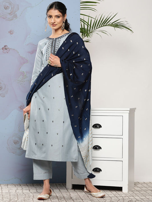 Dhiyona VA Women'sFloral Embroidered Button Detail Kurta with Trousers & Dupatta