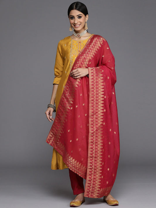 Dhiyona VA Women's Mustard Yellow Ethnic Motifs Embroidered Kurta with Trousers & Dupatta