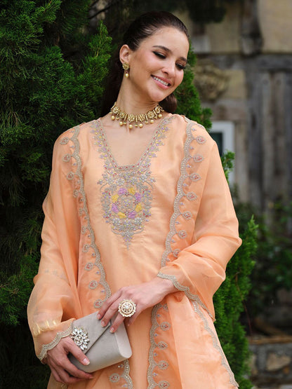 Dhiyona IE Women Embroidered Straight Kurta Trousers With Dupatta set