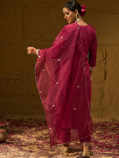 Dhiyona IE Women Ethnic Motifs Embroidered Regular Thread Work Kurta with Trousers & With Dupatta