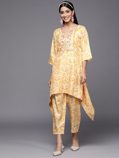 Women Yellow Ethnic Motifs Printed Sequinned Kurta with Trousers