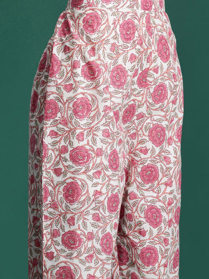 Dhiyona IE Women Floral Printed Empire Pure Cotton Kurta with Trousers