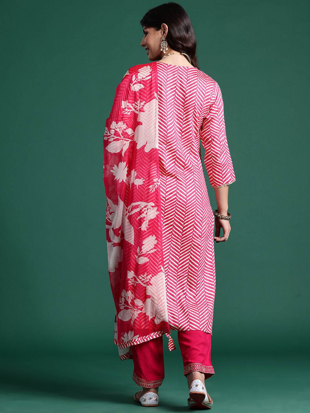 Chevron Printed Zari Pure Cotton Kurta with Trousers & With Dupatta