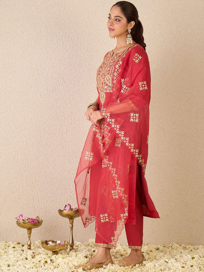 Women Ethnic Motifs Embroidered Regular Gotta Patti Kurta with Trousers & With Dupatta
