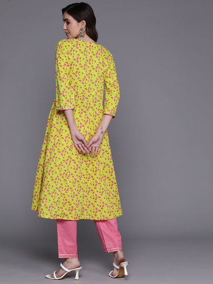Dhiyona IE Floral Printed Empire Gotta Patti Pure Cotton Kurta With Trousers