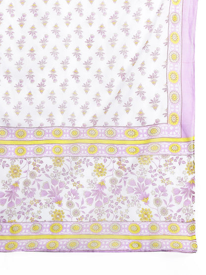 Dhiyona IE Floral Printed Pleated Pure Cotton Kurta with Trousers & Dupatta
