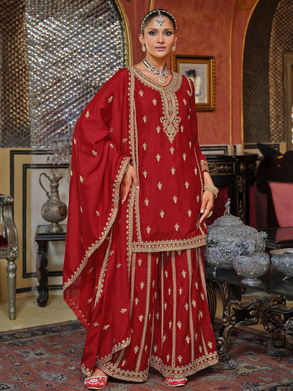 Dhiyona IE Women's Adults-Women Woven Design Embroidered Kurta with Palazzos & Dupatta