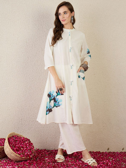 Dhiyona IE Printed Pure Cotton Straight Tunic With Trousers Co-Ords