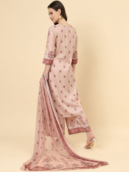 Dhiyona VA Women'sFloral Printed Regular Beads and Stones Kurta With Trousers & Dupatta