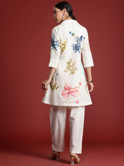 Dhiyona IE Floral Printed Pure Cotton Kurti with Trousers