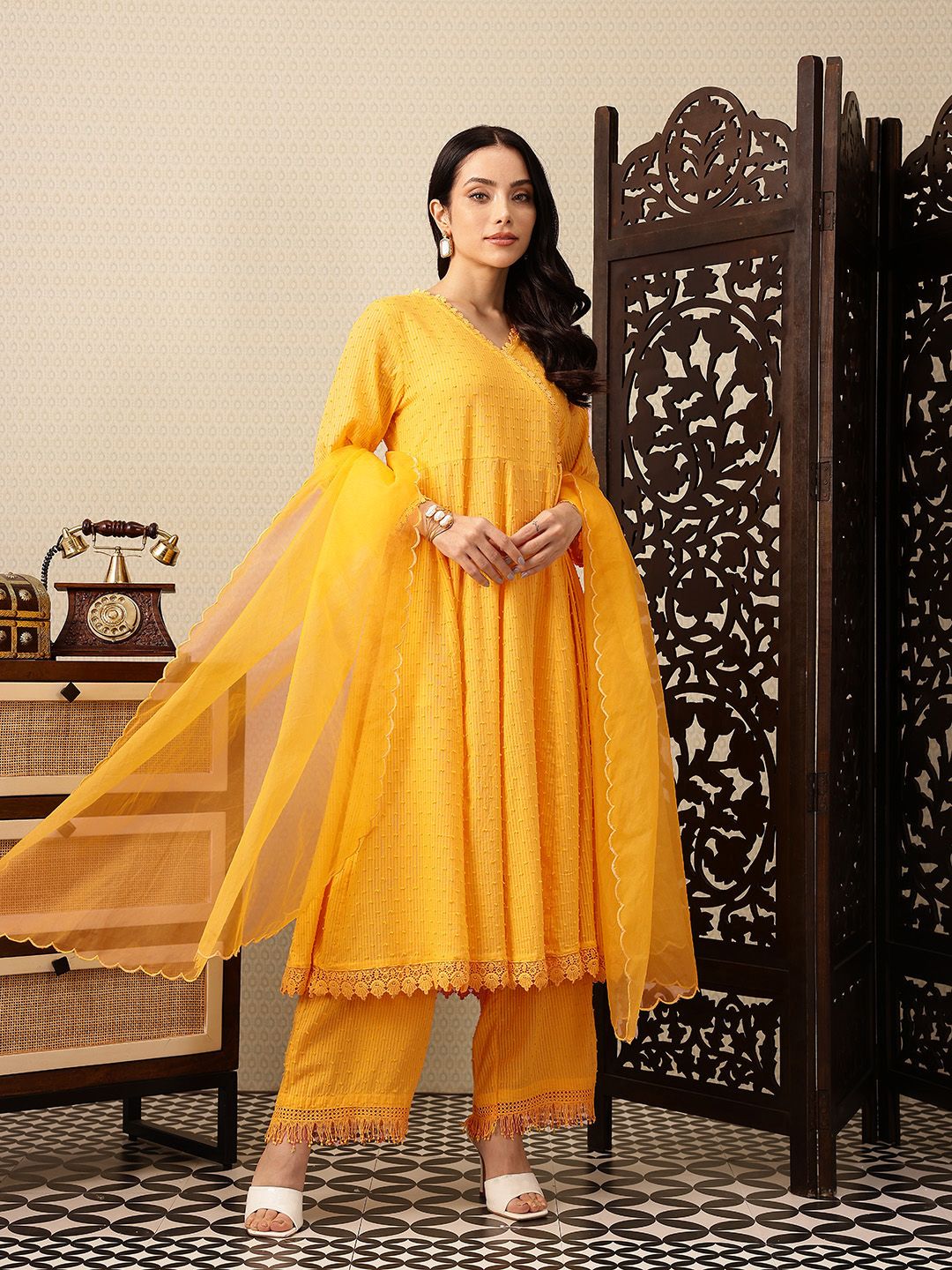 Dhiyona PD Women Angrakha Pure Cotton Jashn Kurta with Palazzos & Dupatta