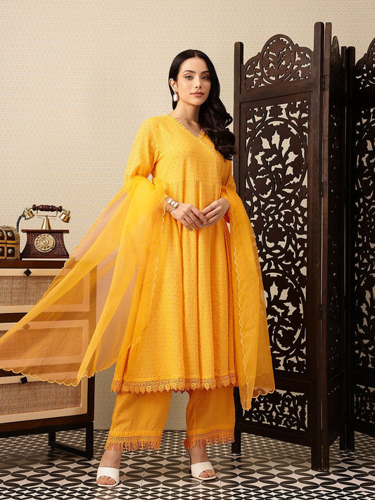 Dhiyona PD Women Angrakha Pure Cotton Jashn Kurta with Palazzos & Dupatta
