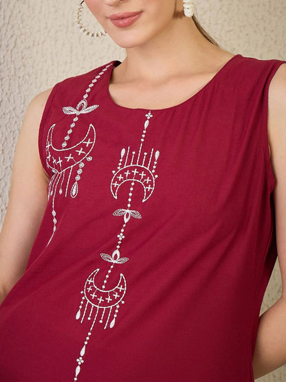 Dhiyona IE Women's Adults-Women Woven Design Embroidered Cotton A-Line Kurta with Palazzos
