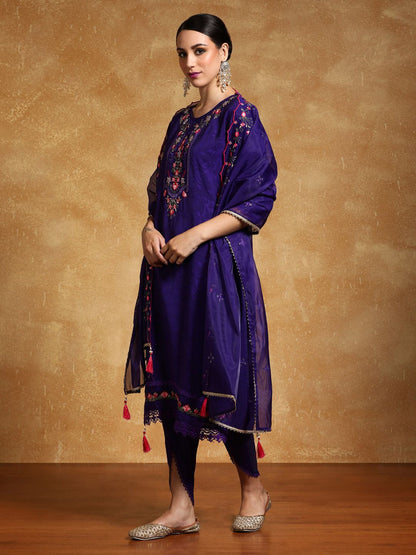 Dhiyona VA Women's Floral Embroidered Regular Kurta with Dhoti Pants & With Dupatta
