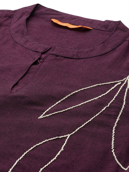 Dhiyona IE Floral Embroidered Thread Work Pure Cotton Kurta with Trousers