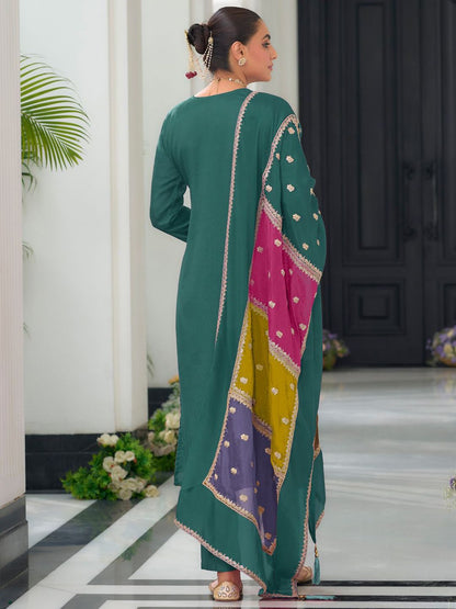 Dhiyona IE Women Ethnic Motifs Embroidered Regular Mirror Work Kurta with Trousers & With Dupatta