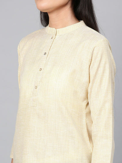 Dhiyona IE Women Beige & White Striped Kurta