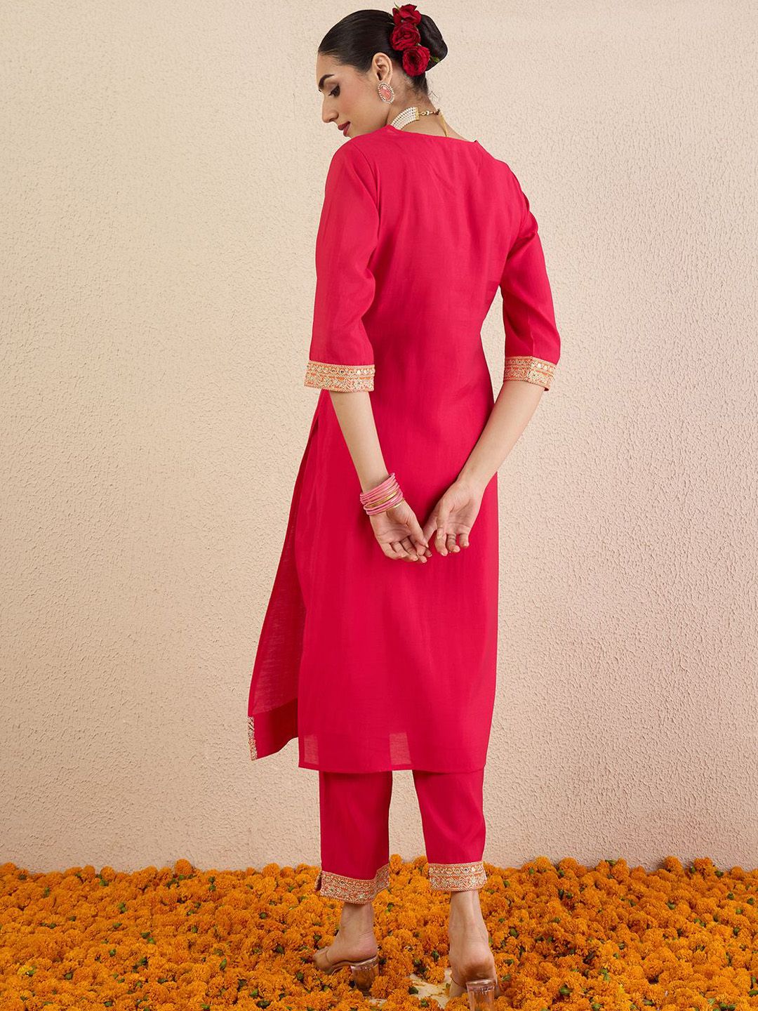 Women Ethnic Motifs Embroidered Regular Kurta with Trousers