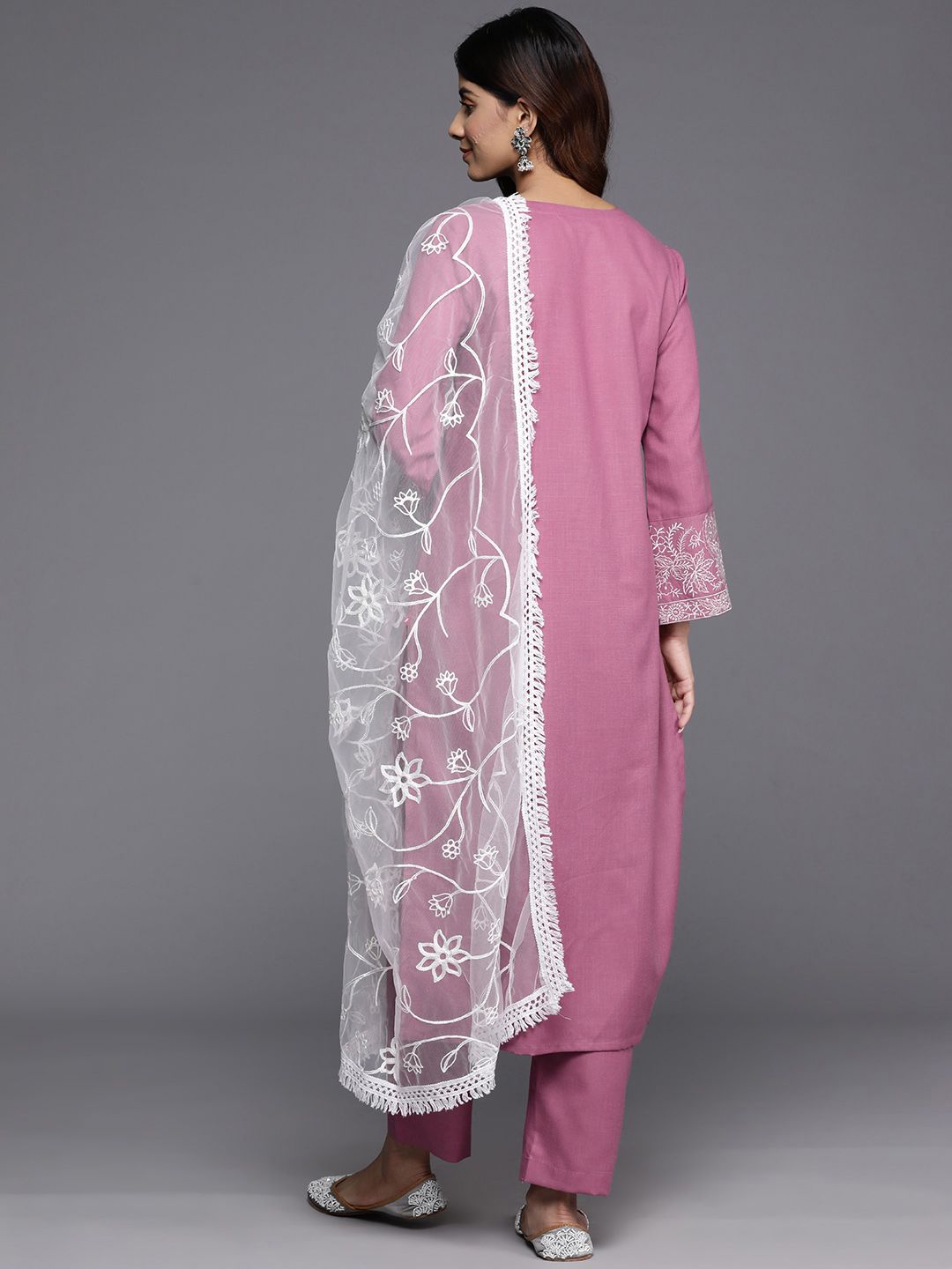 Dhiyona VA Women's Floral Yoke Design Regular Thread Work Kurta with Trousers & With Dupatta