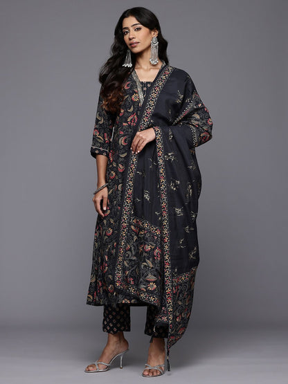 Dhiyona VA Women'sFloral Printed Sequinned Kurta With Trousers & Dupatta