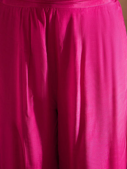 Dhiyona IE Floral Embroidered V-Neck Sequinned Cotton Straight Kurta With Trousers & Dupatta