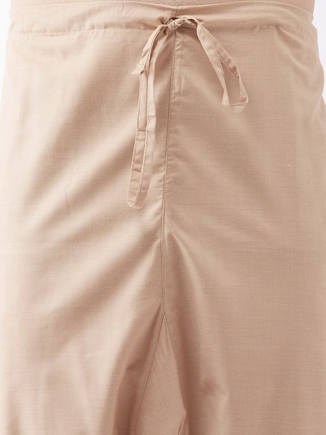 Men's Chiku Cotton Blend Pathani Kurta and Patiala Set