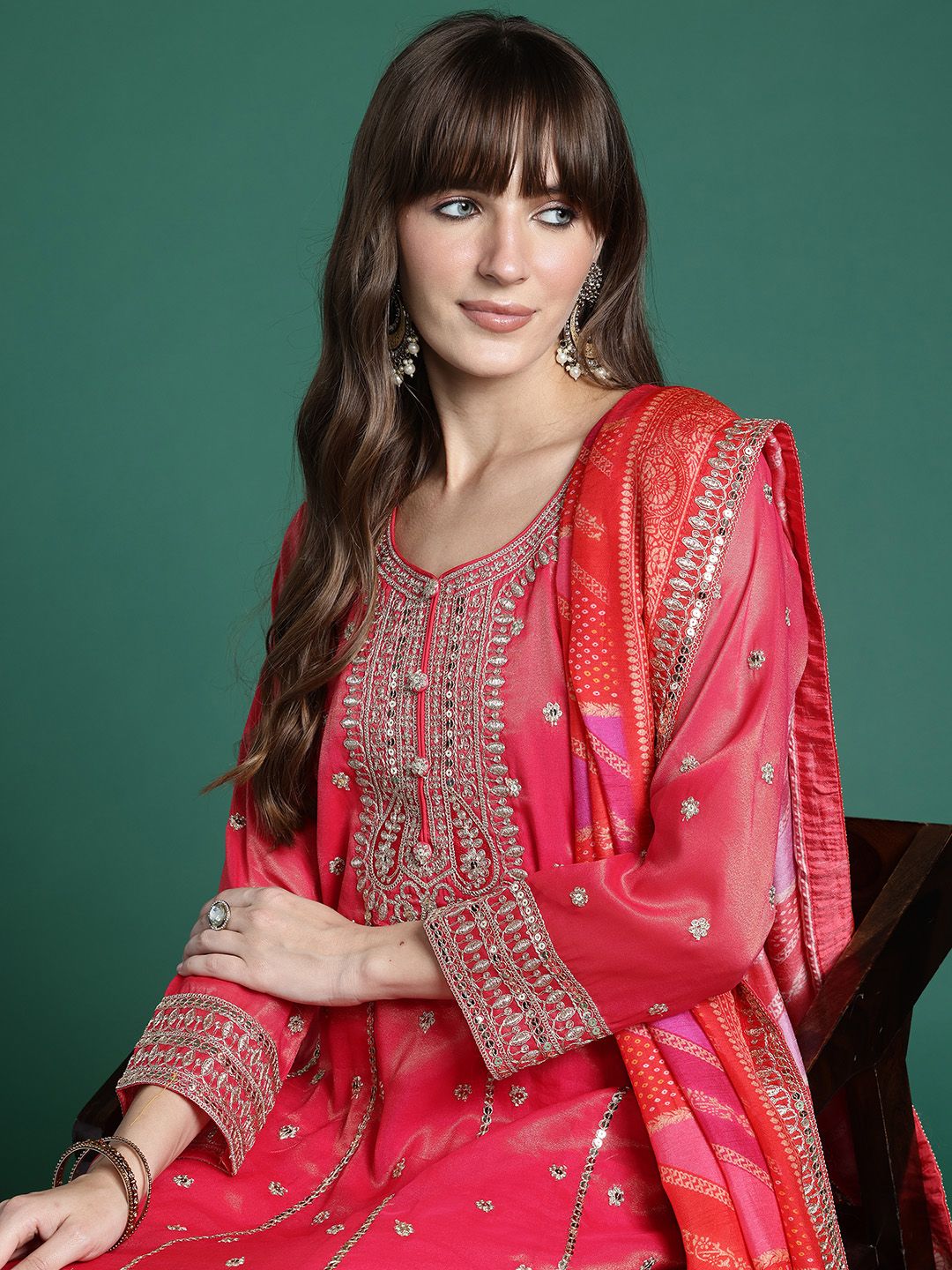 Ethnic Motifs Embroidered Kurta with Trousers & Dupatta