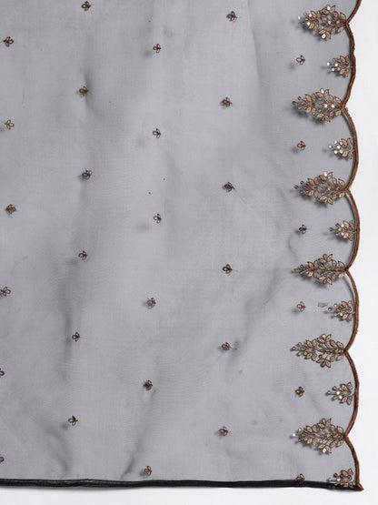 Dhiyona IE Ethnic Motifs Embroidered Zari Liva Kurta with Trousers & With Dupatta