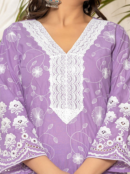 Dhiyona IE Women Ethnic Motifs Embroidered Pure Cotton Kurta Trousers & Dupatta