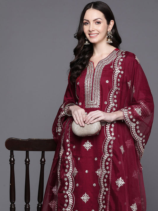 Dhiyona IE Women Ethnic Motifs Embroidered Kurta with Trousers & Dupatta
