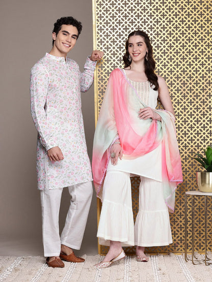 Dhiyona PD Women Women Floral Yoke Design Pure Cotton Jashn Kurta with Sharara & Dupatta