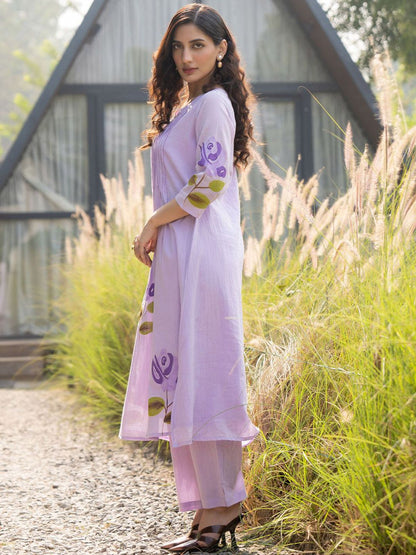 Women Printed Pure Cotton A-Line Kurta with Trouser