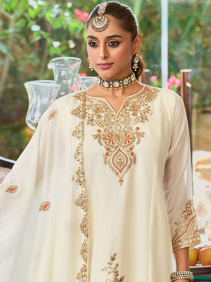 Ethnic Motifs Embroidered Sequinned Straight Kurta With Palazzos & Dupatta
