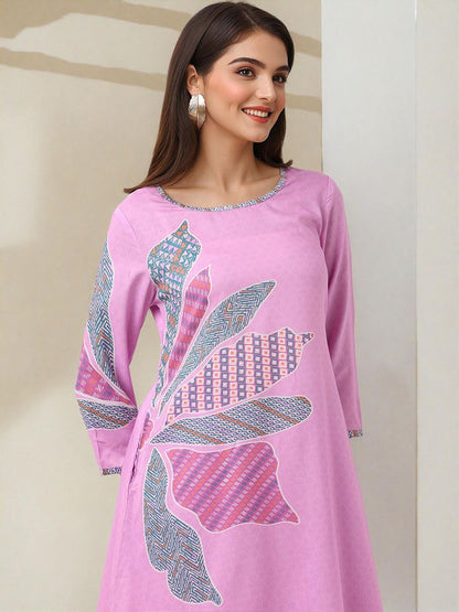 Dhiyona IS Women's Floral Printed Boat Neck A-Line Kurta With Trousers