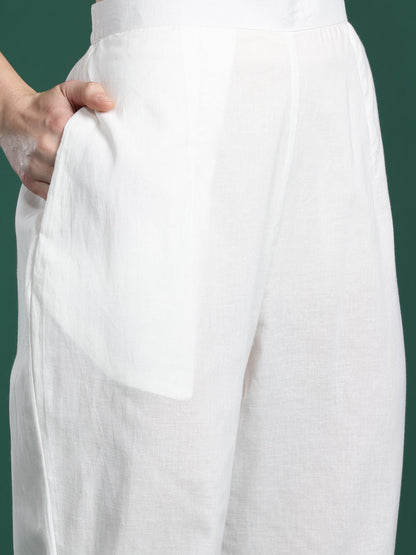 Dhiyona IE Floral Printed Sequinned Linen Kurta with Trousers & With Dupatta