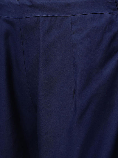 Women Navy Blue & Grey Printed Kurta with Patiala & Dupatta