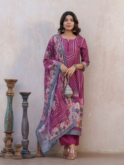 Dhiyona SN Women's Floral Printed Straight Kurta With Trousers And Dupatta
