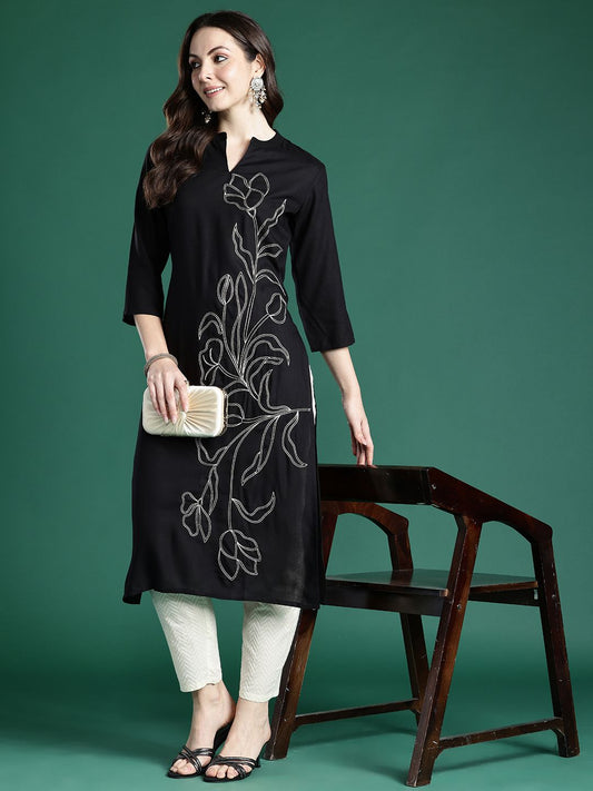 Dhiyona IE Floral Embroidered Thread Work Floral Kurta