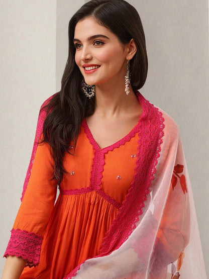 Dhiyona IS Women's Women Floral Embroidered Regular Kurta with Trousers & With Dupatta